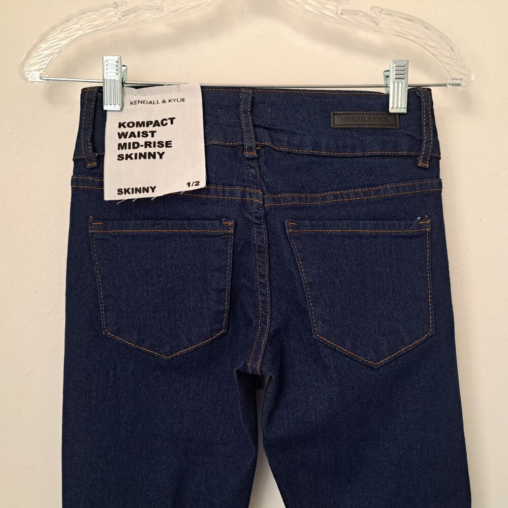 Kendall & Kylie Kompact Mid-Rise Juniors Skinny Jeans Dark Blue Size 1/2… - Picture 11 of 14